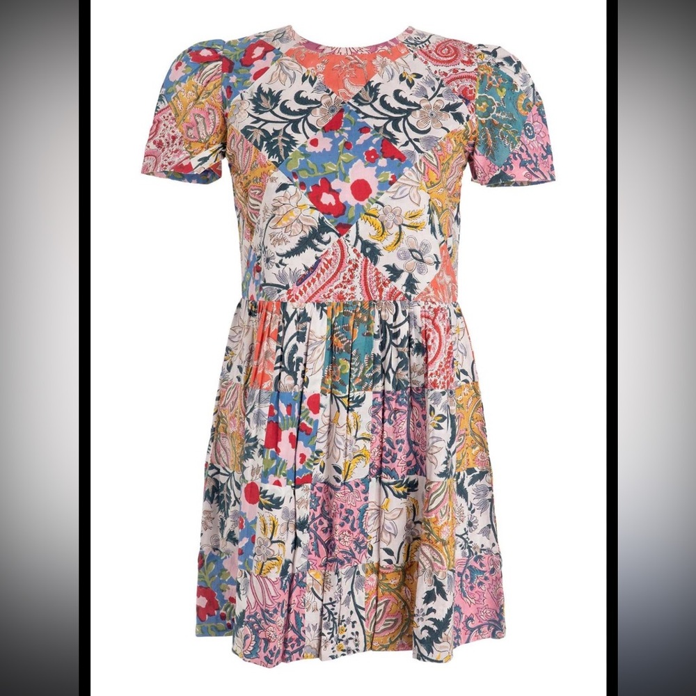 Alix of Bohemia Floral Patchwork Short Sleeve Mini Dress - Multicolor - Picture 2 of 3